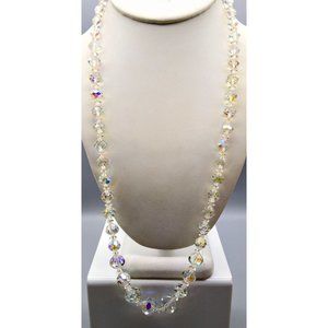 AB Crystal Graduated Necklace, Aurora Borealis Vintage Clear Faceted Beads